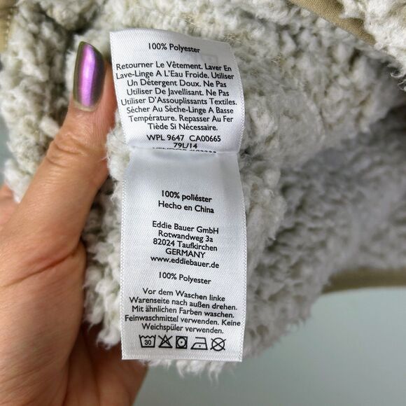 Eddie Bauer Quarter Zip Blue Sherpa Fleece Pullover Hoodie Sweatshirt Beige M - Picture 9 of 9